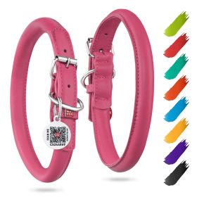 Pink Ultra Soft Rolled Leather Dog Collar for Medium Large Dogs 15-19 inch Neck