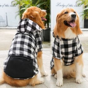 Plaid Dog Hoodie Pet Clothes Sweaters with Hat and Pocket Christmas Classic Plaid Small Medium Dogs Dog Costumes (colour: Zipper pocket coat black and white, size: XS (chest circumference 32, back length 20cm))